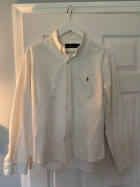 Ralph Lauren Men's Cream Button-Down Oxford Shirt with Polo Pony
